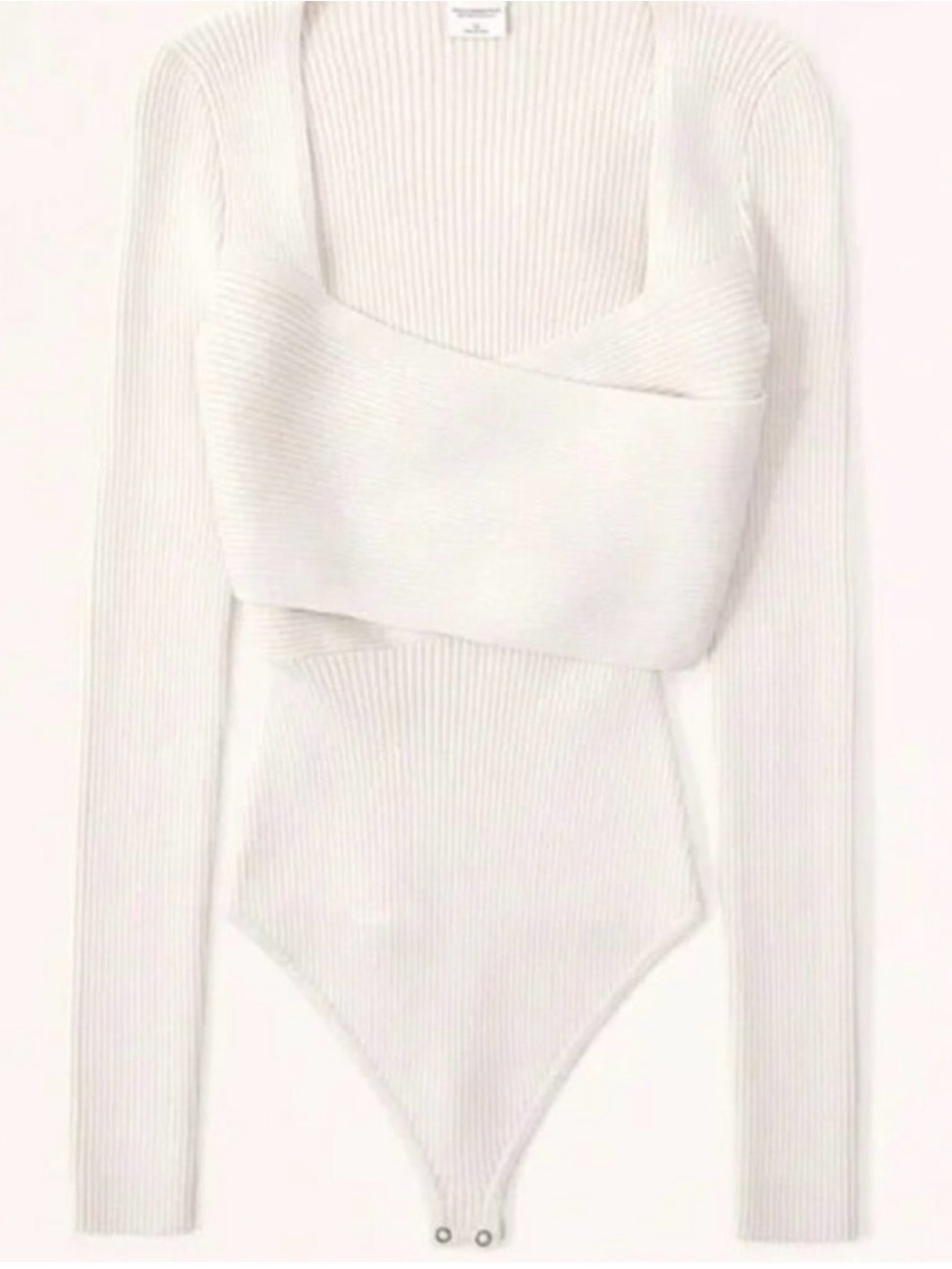 Abercrombie & Fitch Cream Ribbed Cross-Front V-Neck Bodysuit Sweater